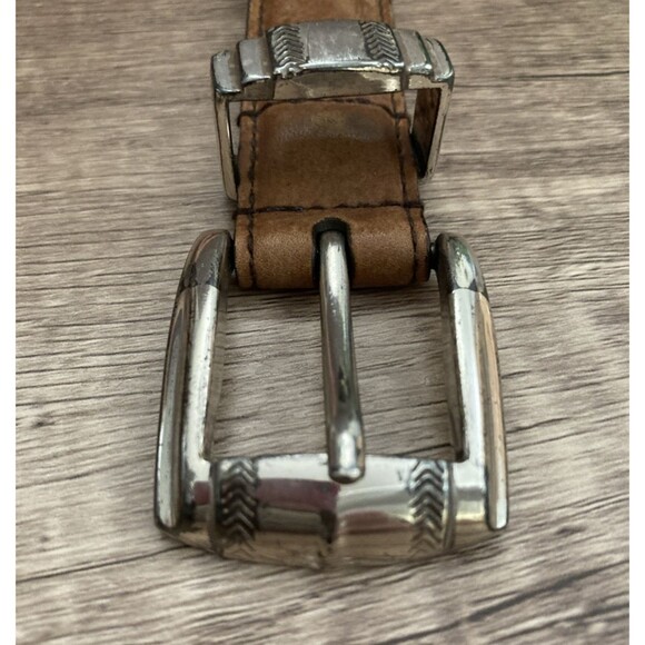 Roundtree and Yorke Brown Leather Belt Mens 38 Embellished Brass Western Concho - Picture 7 of 16